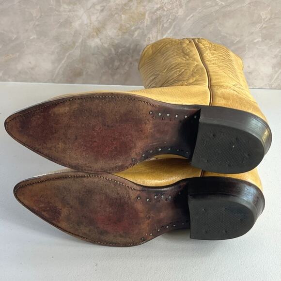 Justin Boots Men's Size 9 Cowboy Western Blonde Leather Embroidered made in USA - Picture 12 of 16